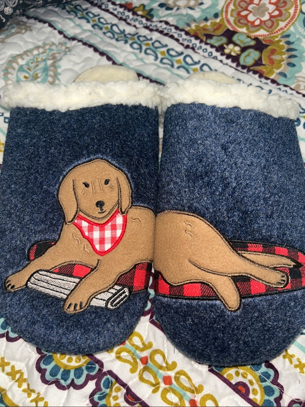 EUC Lands End dog slippers ladies size 8